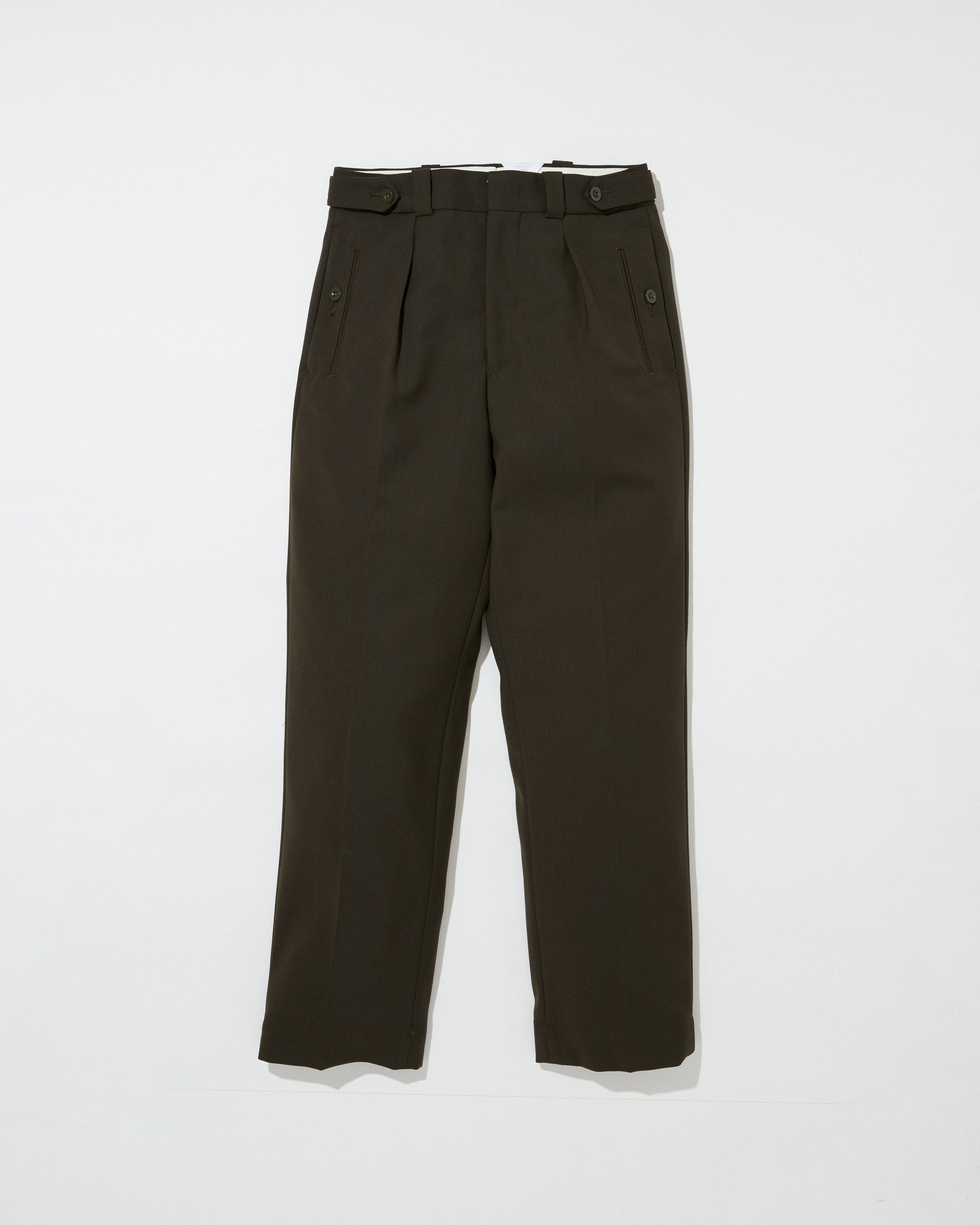 【美品】Tangent ウールサージ スラックス Charles ネイビー 46 ウールスラックス（ノータック）(46 ネイビー系): メンズ